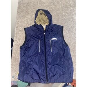VTG Tommy Hilfiger Athletics Windbreaker‎ Vest Men XXL Blue Hooded Nylon Adjust